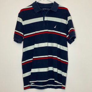 Nautica Short Sleeve Polo Navy Blue Striped Medium